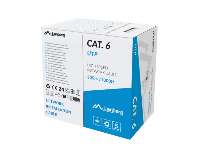 LAN UTP CAT.6 305M SÂRMĂ CCA GRI FLUKE TRECUT LANBERG